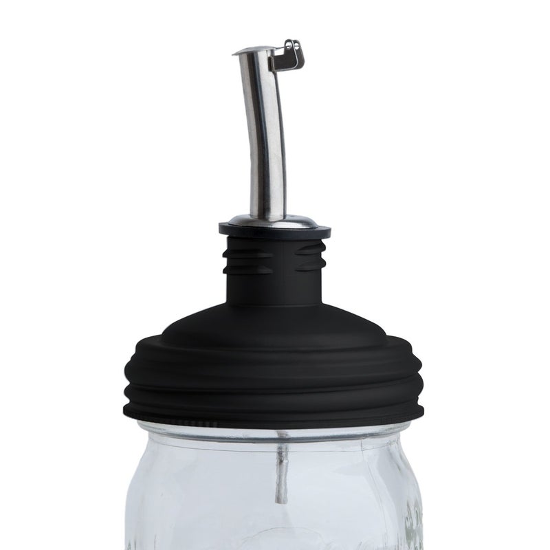 reCap Mason Jar Pour Spout and Olive Oil Dispenser | Regular Mouth | Black | Made in the USA | Leak-proof | Freezer-proof - Image 1